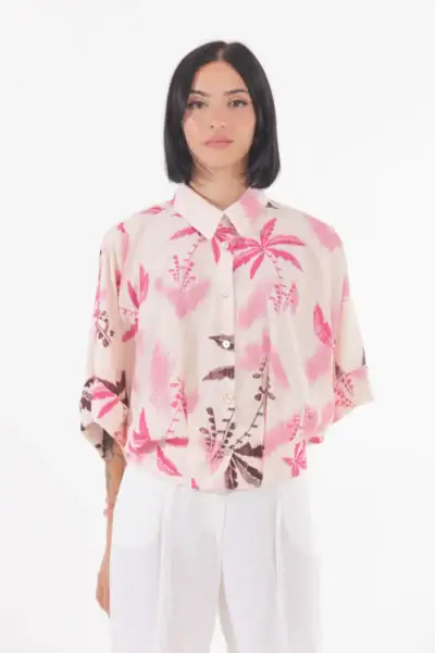 Camisa Cropped Manga Corta Hawai Mimi Mua
