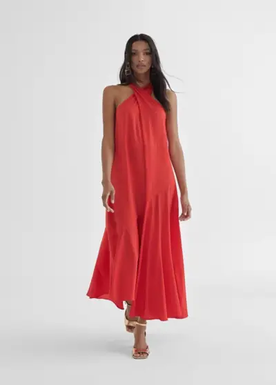 Vestido Midi Cuello Halter Cruzado By Mayte