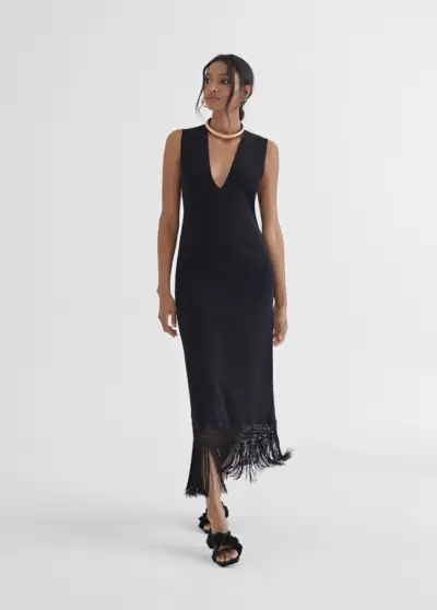 Vestido Largo Punto Flecos By Mayte