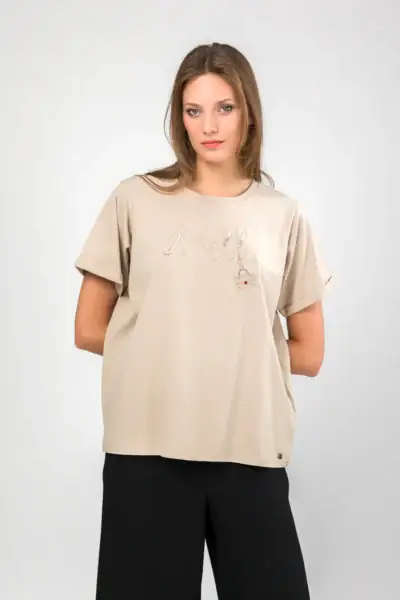 Camiseta manga corta beige logo Anekke