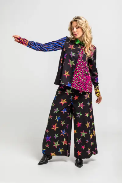 Camisa Combinada de estampado de estrellas con animal print - Shiny Girl Lolina