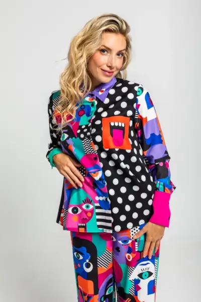 Camisa Combinada de estampado geométrico caras Picasso - IMPERFECTA Lolina