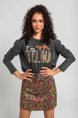 Camiseta Oversize de estampado animal verde - I'm Felina Lolina