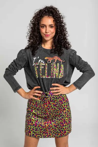 Camiseta Oversize de estampado animal verde - I'm Felina Lolina