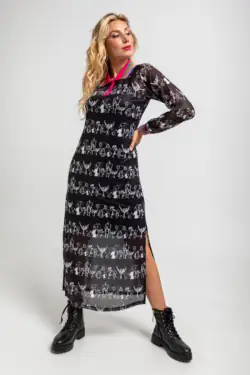 Vestido largo de tul tipo polo de garabatos monocromático - Imagine Lolina