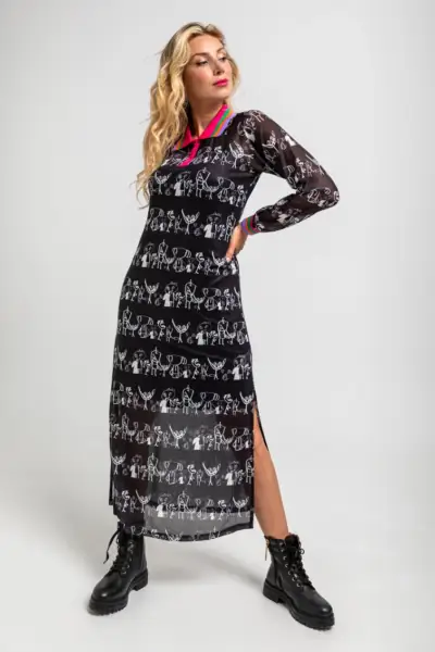 Vestido largo de tul tipo polo de garabatos monocromático - Imagine Lolina