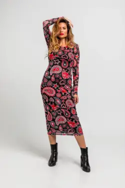 Vestido tul entallado de estampado paisley cachemir negro - Alma Libre Lolina