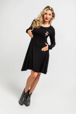 Vestido Mini Vuelo canalé negro con rayo y ojo - Let's Dance Lolina Vestido Mini Vuelo canalé negro con rayo y ojo - Let's Dance Lolina