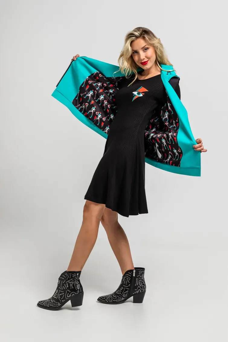 Vestido Mini Vuelo canalé negro con rayo y ojo - Let's Dance Lolina Vestido Mini Vuelo canalé negro con rayo y ojo - Let's Dance Lolina